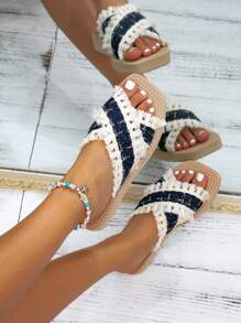 Women's 2025 New Fashion Summer Spring Autumn Open Toe Sandals, Sexy Criss-Cross Strap Flat Slides, Lightweight Comfortable Breathable Non-Slip Beach Slippers, House Slippers