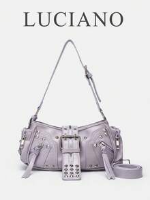 New Fashion Summer Purple & Light Purple Multi-Zipper Metal Buckle Crescent Underarm Bag, Detachable Shoulder Strap Crossbody Bag, Punk Chic Y2K Commute Party Street Vintage Aesthetic Medium Size - Purple - View 3