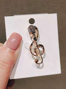 1pc Metal Microphone Brooch, Personalized Laperl Pin, Music Note Creative Decor For Sweater, Suit, Everyday Wear Christmas Gift - Gold - View 5