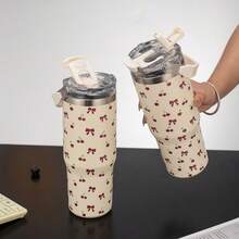 1 个 900 毫升/33.44 盎司 Bow & Cherry 真空保温水瓶，大容量，带手柄和吸管，适合运动、户外、健身、旅行 - 彩色 - 查看 9