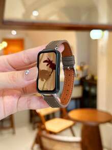 1pc Litchi Textured Synthetic Leather Watch Band With Buckle, Compatible With Huawei Band 10/9/8/7/6, Honor Band 7/6, And Galaxy Fit 3 NFC - Coffee - View 17