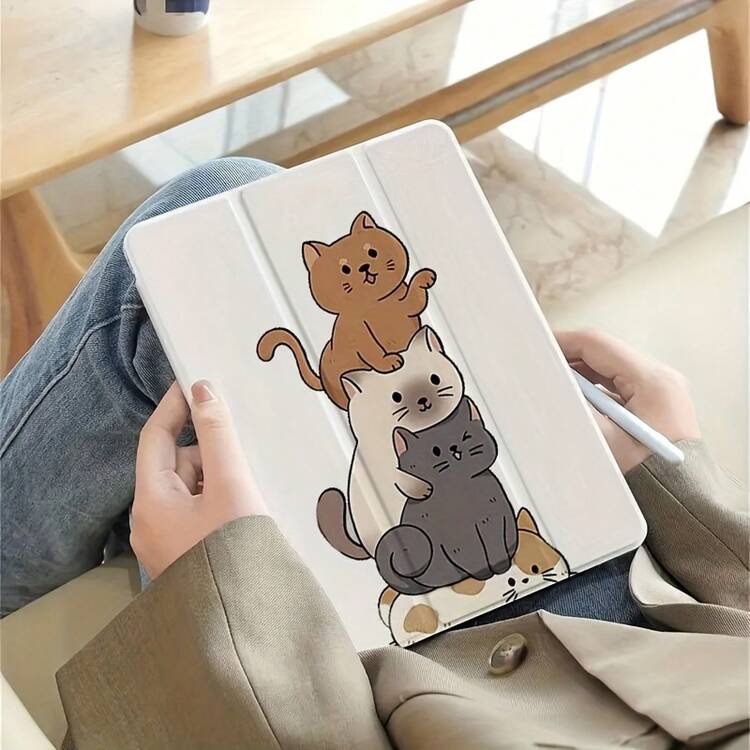 [Cute Cat Tablet Holder] Anti-Slip Adjustable Tablet Holder, Cute Cat Stackable Folding Kickstand With Pen Slot| Soft Protective Case For IPad Air 4th/5th (10.9"), IPad 7/8/9th (10.2"), IPad 5th/6th/Air 1/2 (9.7"), IPad Air 3rd (10.5"), IPad Pro (11"), IPad 10th Gen - iPad Air2 - iPad 第 5/6 代(9.7 吋) - 查看 5