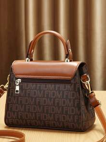 Fashion Letter Color Block Shoulder Bag & Handbag Set For Women - Coffee - View 7