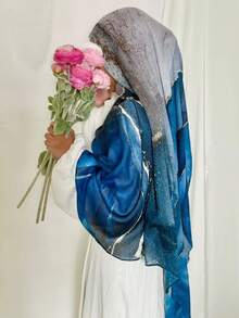 1 Stück Modal bedrucktes Hijab Tuch, bequem, weich und atmungsaktiv, geeignet für den täglichen Gebrauch mit Abaya - Tuschemalerei und Marmorstruktur