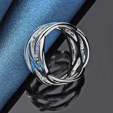 925 纯银镀层时尚简约交织戒指，适合女士男士婚礼订婚戒指，美国尺寸 5-10，波西米亚复古风格配饰精美珠宝