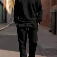 Men's Sweatshirt And Sweatpants Set - BLACK / BLACK - View 1