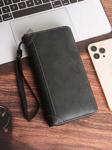 HOVI'S 复古简约长款钱包 大容量 多卡位 商务/办公通勤 男士拉链钱包 腕带 钥匙扣钱包 男士礼物 情人节 黑色包 旅行必备品 节日必备品 男士包 冬季钱包 校园 运动生活 男士钱包 度假礼品包 包包 手拿包 手提包