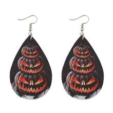 哥特式恐怖血手印、南瓜、黑猫水滴形女士耳环，复古 PU 皮革哥特式双面耳环，万圣节派对礼物
