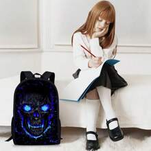 Cool Skull Pattern Printed Backpack, Fashionable And Versatile Casual Backpack Halloween School Bags