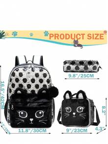 Cute Girls Backpack, Beautiful And Practical, Suitable For School Use, With Crossbody Bag, Includes School Supplies, Back To School Essential - 黑白11905 - 查看 4