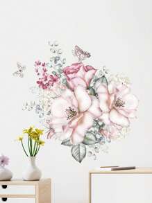 1 Stück schöne Aquarellblumen und -blätter Wandaufkleber - moderne Heimdekoration für Wohnzimmer, Schlafzimmer, Küche, Büro und Eingangsbereich - Material PVC, Vinyl-Aufkleber für Heimdekoration, Dekorationsartikel um Ihr Zuhause aufzufrischen