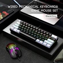 60% Gaming Keyboard And Mouse Set, Transparent Numpad, 61 Key Mini RGB Mechanical Keyboard, Detachable TYPE-C Cable, Suitable For PC/ Gamers, Typists, Travel, Business Travel
