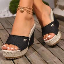 Women's Fashion Wedge Slide Sandals, Slip On Comfortable Thick Sole Casual Slippers, Spring/Summer