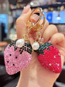 1 Pc Bling Rhinestone Strawberry Keychain Accessories, Cherry Handbags Purse Keychain Decoration Pendant Charm Car Accessories Cute Goth Y2k