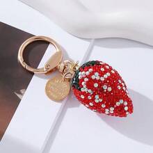 1pc Zinc Alloy Rhinestone Strawberry Fruit Keychain, Suitable For Multi-Occasion Wear Christmas Gift - Light Bulb Strawberry Keychain - View 6