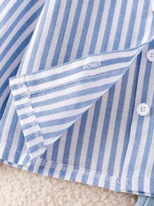 Baby Girl 2-Piece Set Casual Outfit: Long Sleeve Striped Collar Shirt Top And Elastic Waist Embroidered Stars Light Wash Denim Pants, Spring & Autumn - Blue - View 5