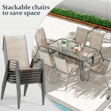 MAMIZO 7 Piece Outdoor Patio Dining Set, Rectangular Tempered Glass Table With Umbrella Hole, 6 Person Patio Table And Chairs Furniture For Backyard - Brown - View 4