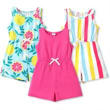 PATPAT Girls Jumpsuit 3 Pieces Floral Rompers Girl Elastic Waist Sleeveless One Piece Knit Jumpsuits