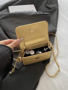 简约百搭，高品质水钻刺绣珍珠链条迷你斜挎包，适合春夏穿着 - 金色 - 查看 7