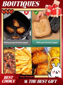 100 قطعة ورق خبز لقلاية الهواء، بطانات للقلي بالهواء، ورق زبدة لقلاية الهواء، بطانات قابلة للتخلص منها لقلاية الهواء، ورق لقلاية الهواء، صينية خبز مربعة ودائرية 8 و 6.3 بوصة، مناسبة للميكروويف والفرن والشوي والخبز