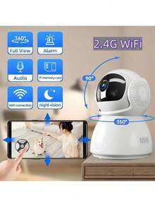 1个1080P高清智能安防监控摄像头，2.4G无线WiFi摄像头，智能婴儿监视器，自动追踪，手机远程连接，双向语音，红外夜视室内无线安防摄像头，适用于家庭、婴儿、老人和宠物护理，支持云存储和TF卡（TF卡需另购），USB供电 - 彩色 - 查看 2