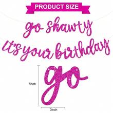 Local Delivery Black Glitter Hip Hop Rap Theme 'Go Shawty It's Your Birthday' Pre - Strung 11.4 - Feet Happy Birthday Banner For Men And Women's Birthday Party Supplies - Rose Red - View 2
