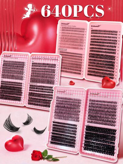Waloshow 640 قطعة كتاب رموش سعة كبيرة، طقم إطالة الرموش 10D+20D+30D+40D+50D+60D+80D/50D+60D+80D+100D للمكياج الطبيعي للعين، رموش مستعارة 10-16 خليط مقاوم للماء من ألياف الشعر الطبيعي، رموش 3D فردية، سهلة الحمل وإعادة الاستخدام، مناسبة للخروج اليومي والعطلات والمكياج اليومي وتنكر الرموش وتجميع الرموش الكاملة والرموش اليومية