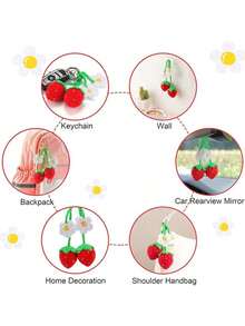1 pieza Lindo adorno colgante de fresa de ganchillo para decorar el espejo retrovisor del coche, accesorio colgante con charmes para espejo de coche, colgante de fruta hecho a mano para regalo - ganchillo hecho a mano, adorno hecho a mano para llavero o bolso - Multicolor - Ver 8