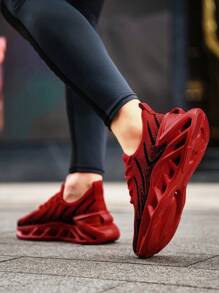Zapatos deportivos casuales para hombres, zapatillas de moda con cordones de tejido, zapatos deportivos casuales para parejas, suela ultraligera hueca con cuchilla, entrenadores deportivos para exteriores antideslizantes y con amortiguación de impactos