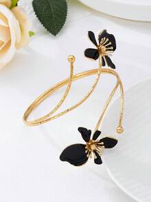 1 件铁合金黑珐琅花袖口手链，简约优雅的时尚配饰，适合母亲节、派对和日常佩戴 - 黑色 - 查看 6