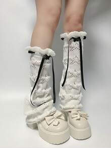 Y2K 亚文化镂空蝴蝶结腿套，夏季抽绳蝴蝶结叠穿腿套 - 彩色 - 查看 2