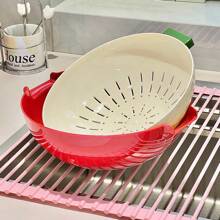 Cesta práctica de plástico de doble capa para verduras y frutas con rotación, colador multicolor para lavado, almacenamiento de cocina