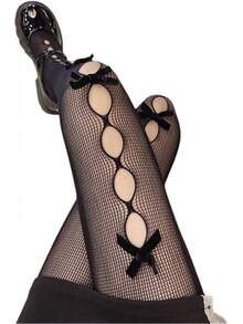 SOLILOQUY Women's Patterned Tights Kawaii Bowtie Fishnet Stockings Leggings Mesh Pantyhose Hollow Out Lace Socks - 克里斯懷特 - 查看 5