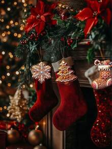 48/13/12件装圣诞装饰挂件，卡通圣诞老人、五角星、天使、姜饼人、驯鹿雪橇等图案，饼干造型挂饰，圣诞用品，圣诞树装饰品，圣诞装饰，适用于圣诞派对、主题派对、圣诞派对礼品