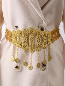 1 件女士镀金镂空雕花腰带，带阿拉伯奥斯曼硬币装饰，奢华女士长袍腰链，婚礼配饰 - 金色 - 查看 4