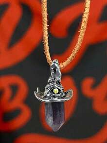 1 pieza Collar de mujer exclusivo con colgante de pilar hexagonal vintage con piedra natural en forma de sombrero de bruja, gargantilla personalizada simple para fiesta de Halloween - Multicolor - Ver 4