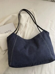 2025夏季大容量女士托特包，时尚手提包单肩包，通勤包，大学生包 - 藍色 - 查看 9