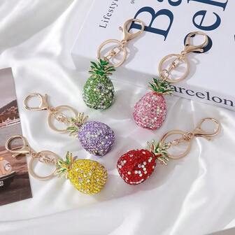 1pc Pineapple Inspired Sparkling Rhinestone & Zinc Alloy Keychain, Suitable For Multiple Occasions, Great Gift For Holidays And Birthdays