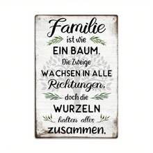 1pc German "Family Is Like A Tree" Vintage Metal Sign Retro Family Tree Inspirational Wall Decor For Home Living Room Gift. Waterproof And Easy To Hang.Ideal For Indoor And Outdoor Wall Art Decoration, It Can Be Used For Wall Decor, Room Decor, Bedroom Decor, Dining Room Decor, Bar Decor, Cafe Decor, School Decor, Library Decor, Entrance Decor, Garage Decor, Home Decor, Office Wall Decor, Farmhouse Decor, Porch Decor, Garden Decor And Shop Decor.It Is The Perfect Gift For Birthdays, Anniversaries, Valentine's Day, Mother's Day, Father's Day, New Year And Other Occasions.It Is An Ideal Personalized Gift For Her, Him, Family, Boyfriend, Girlfriend, Father, Mother, Lover, Daughter, Son, Grandfather, Grandmother And Friends – A Perfect Metal Sign Gift.Dimensions: 18*8 Inches - 1PC - 查看 1