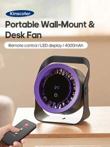 kinscoter 1 Peça Ventilador de Mesa Portátil Recarregável de 4000mAh, Ventilador de Ar Condicionado Multifuncional Montado na Parede com Controle Remoto, Ventilador Elétrico Mini para Cozinha, Quarto, Acampamento e Resfriamento