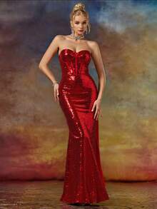 Basrey Bộ đồ liền thân hở lưng hở lưng Belle Tassel Patchwork cổ yếm, thích hợp cho các bữa tiệc, lễ hội âm nhạc, lễ tốt nghiệp - Đỏ - Xem 9