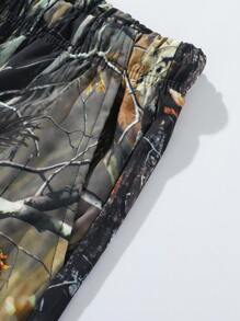 Men's Loose Fit Wide Leg Straight Casual Tree Branch Print Cargo Pants, Summer
