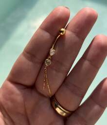 Piercing de umbigo c/ em aço cirúrgico - Prata 925 banhado a Ouro
