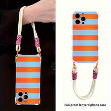 Funda para teléfono 1 pieza Correa cruzada a la moda, teléfono de mano a prueba de golpes de cuatro esquinas, colgante para el cuello suave compatible con la serie 12 13 14 15 16 Pro Pro Plus - Diseño nuevo teléfono - Blanco marfil - Ver 2