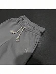 New Popular Five-Pointed Star Printing Series Teen Couple Casual Fake Two-Piece Wide-Leg Pants - 灰色 - 查看 2