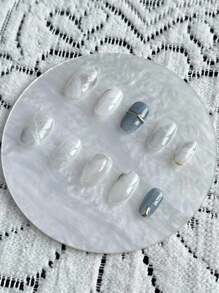 10 Pcs Handmade Press On Nails Short,Halloween Nails, High-Grade Gradient Flash Cat Eye, Marble Texture Hand-Sculpted Three-Dimensional Shape, Fine Glitter Decoration Hand-Painted Metal Lines, Delicate And Atmospheric, Short Oval Style,Back To School, Can Be Reused Detachable Nails Come With A Tool Kit, Suitable For Girls Who Love Beauty To Wear Daily And As A Holiday Gift. Nail Supplies Nails - Multicolor - View 14