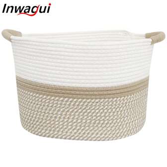 Inwagui Large Storage Basket Boho Laundry Basket Woven Rope Blanket Basket For Living Room, Laundry Room, Clothes, Toys, Home Decor Gift Basket