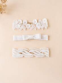 3pcs Floral Lace Embroidery Headbands For Baby, Kids Charming Daisy Ruffle Edge Headpiece