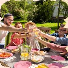 169 pièces Set de couverts rose clair, assiettes jetables, serviettes et gobelets, nappe de 137*274 cm - Pour servir 24 invités pour un anniversaire, un mariage, une fête, un pique-nique en famille, la Fête des Mères ou une remise de diplôme, Vaisselle en papier jetable
