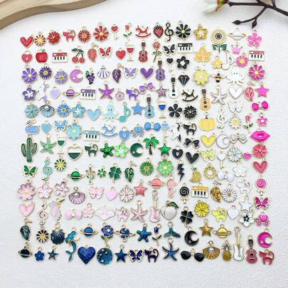 20/200pcs 10 Color New Fashion Enamel Bulk Flowers Heart Assorted Charm Cute Gold-Plated Pendants For DIY Bracelets Necklaces Earrings Jewelry Making Craft Accessories